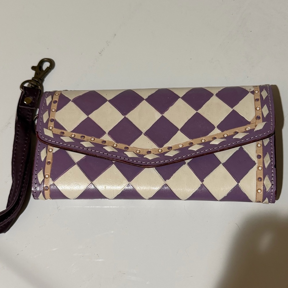 Wristlet Clutch Wallet in Purple and Cream leather wallet